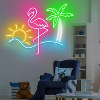 Flamingo neoninis ženklas, Flamingo neoninė šviesa, Flamingo LED šviesos dekoracijos, LED ženklas miegamajame, Flamingo kokteilių ženklas asmeninė dovana