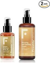 Freshly Cosmetics Golden Bronze Body Pack | Selbstbräuner Körper und pflegendes Öl | Pack Öl + Creme 100 ml + 200 ml | progressive natürliche Bräunung für strahlende Haut