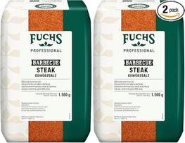 Fuchs Professional - BBQ Steak Gewürzsalz | Zum Würzen von gebratenen oder gegrillten Steaks | Profi-Qualität für Großverbraucher | 1,5 kg im recyclebaren Beutel (Packung mit 2)