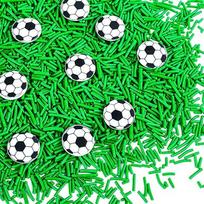 Futbolo pabarstukų mišinys - valgomieji futbolo kamuoliai, cukraus pabarstukai ir žalieji pabarstukai, futbolo tortų puošyba tortams, keksiukams, sausainiams ir ledams, futbolo čempionų pabarstukai