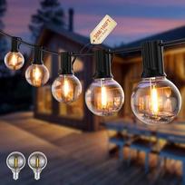 G40 30 m ilgio LED lauko žibintų lemputės su kištuku, 50 nedūžtančių lempučių, tinklu valdomi lauko žibintai terasai, kiemui, balkonui, sodo pastogei