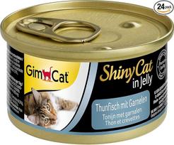 GimCat ShinyCat in Jelly Tuno su krevetėmis - drėgnas kačių ėdalas su žuvimi drebučiuose - daug baltymų - 24 skardinės po 70g