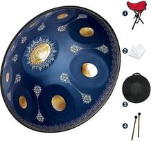 GLADFRESIT Handpan 22 colių, 9 natų, "Palace Blue", suderinta iki 432 Hz, su handpan kuprine, stovu, dviem plaktukais ir valymo šluoste. (kiemo mėlyna)