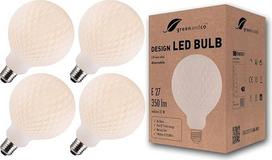 greenandco 4 x vintažinio dizaino LED lempa, opaliniai deimantai, reguliuojamas apšvietimas, E27 G125, 4 W, 350 lm, CRI90+, 3000 K, šiltai balta, nemirganti, skirta nuotaikingam apšvietimui, 360°, 230 V