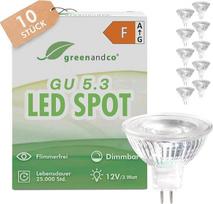 Greenandco® CRI 90+ MR16 GU5.3 LED prožektorius, 3 W, 250 lm, 38°, 2700 K, šiltai balta, 12 V AC/DC, 10 vnt. pakuotė
