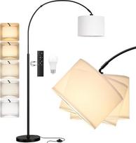 Grindų lempa Svetainė Dimmable Arch Lamp, LED E27 skaitymo lempa su nuotolinio valdymo pulteliu 3000K-6000K, derliaus stovinti lempa Grindų lempa miegamajam, 350° besisukanti lempos galvutė, 180 cm, balta