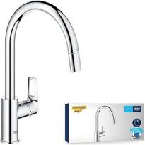 GROHE StartLoop 30556000 virtuvės čiaupas (virtuvės čiaupas su ištraukiamuoju dušu, 360° pasukamas, taupo vandenį dėl kintamo kiekio ribos, be įrankių montuojamas kriauklėje), chromas