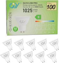 GY GU10 LED neutralios baltos spalvos lemputė, 6,5 W, 4000 K, 1025 liumenų, neutralios baltos spalvos lemputė, energiją taupanti lemputė, 100 W halogeninė lemputė, nestabdoma, 10 vnt. pakuotė [B energinio efektyvumo klasė]