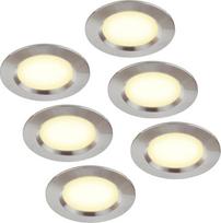 HCFEI 6er Set Möbelleuchte 12V ultra flach 3W LED-Einbaustrahler 55mm Lochausschnitt mit 2M Kabel IP44 Deckenspot für Spiegelschränke, Vitrinen, Möbel und Schränke (Edelstahl Gebürstet 4000K)