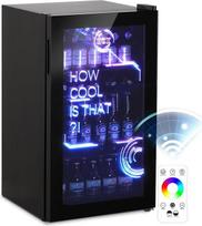 HCK 98L gėrimų šaldytuvas su "Cyberpunk" RGB apšvietimu, mini baro šaldytuvas su stiklinėmis durelėmis, tylus 39 dB, 0-15 °C, alaus šaldytuvas žaidimų kambariui, virtuvei, juodas