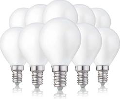 hellum 208214 E14 LED lemputė, G45 lemputė, 4,5 W pakaitinė 40 vatų lemputė, E14 šiltai balta, 2700 kelvinų, 470 liumenų, matinis LED siūlas, 10 vnt.