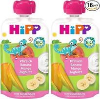 HiPP Pfirsich Banane Mango mit Joghurt, ketvirčiai nuo 1 metų, 8 x 100 g (pakuotė su 2)