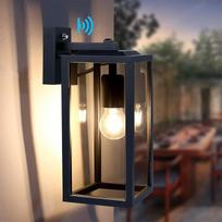 HLFVLITE "Twilight Sensor" lauko sieninis šviestuvas, aliuminio lauko sieninis žibintas, vandeniui atsparus skaidraus stiklo gaubtas, lauko sieninis šviestuvas su E27 lizdu, skirtas verandos įėjimo durims, garažui, matinės juodos spalvos