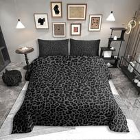 Homewish Juoda patalynė, imituojanti leopardų raštą 220 x 240 cm Gepardų spausdinimo antklodės užvalkalas berniukams, mergaitėms, suaugusiems, kaimiškas leopardų mikropluošto patalynės komplektas, miegamojo dekoras, 3 dalys