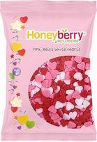 HONEYBERRY Love Hearts Sprinkles 55 g - Natūralūs valgomieji pabarstukai tortų puošybai - širdelių konfeti dekoracijos, cukrinės širdelės, cukriniai pabarstukai tortams, keksiukams ir desertams puošti - Pagaminta ES