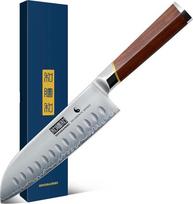 HOSHANHO 7 colių "Santoku" peilis, profesionalus aštrus anglinio plieno virėjo peilis, aštrus kaip skustuvas virtuvinis peilis su ergonomiška raudona sandalmedžio rankena - dovanų dėžutė