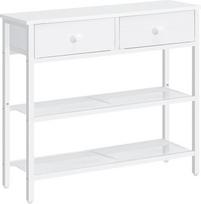 HOOBRO EWW72XG01G1 Siauras konsolinis staliukas 75 cm prieškambario staliukas su stalčiumi ir 2 aukštų laikymo skyriais Šoninis staliukas Mažas demonstracinis staliukas Sofos staliukas Prieškambario staliukas Baltas