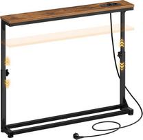 HOOBRO Plonas konsolinis staliukas (15 cm pločio), reguliuojamo aukščio (63,5-83,5 cm), sofos staliukas su įkrovimo stotele, šoninis staliukas, prieškambario staliukas prieškambaryje, prieškambaryje, vintažinė ruda ir juoda EBF95CXG01