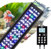 hygger Akvariumo apšvietimas LED, akvariumo lemputė, akvariumo lempa, 24 val. per parą, 7 dienas per savaitę, akvariumų apšvietimas su valdikliu, 5 režimai su laikmačiu, 8 spalvos, reguliuojamas 10 spalvų ryškumas, išplečiamas laikiklis, 18 W, 30-45 cm
