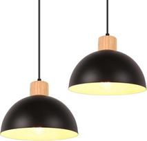 iDEGU 2 pakabinamų šviestuvų pakuotė Retro E27 LED pakabinamas šviestuvas Modernus skandinaviškas lubų šviestuvas, pagamintas iš metalo medienos Pakabinamas šviestuvas miegamajam Valgomasis Virtuvė Restoranas (25 cm, juodas, 2 šviestuvai)