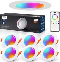 Įleidžiamas LED prožektorius 230 V RGB Alexa, išmanusis LED prožektorius "Bluetooth" 7 W 2700 K-6000 K, įleidžiami prožektoriai, reguliuojamas apšvietimas, spalvotas, 6 vnt., IP44 68 mm įleidžiami šviestuvai, programėlės valdymas, spalvoti prožektoriai, l