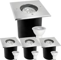 JNR 4 lauko grindų prožektorių rinkinys, pasukamas, GU10, IP67, atsparus vandeniui su LED, 5 W, 3000 K, šiltai balta, įleidžiamas grindų prožektorius, lauko 230 V grindų žibintai, kvadratinis, sidabrinis