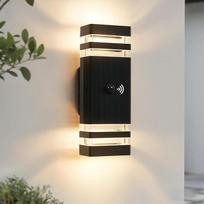 JNR LED lauko šviestuvas su PIR judesio jutikliu, IP54 aukštyn žemyn vandeniui atsparus lauko šviestuvas su judesio jutikliu 230 V, lauko šviestuvas su 2 x 5 W GU10 3000 K šiltos baltos spalvos lemputėmis, sieninis šviestuvas, juodas