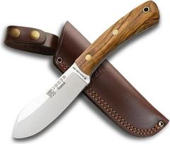 Joker Nessmuk CO136 Bushcraft peilis 11 cm Sandvik 14C28N geležtė Full Tang su alyvuogių medžio rankena ir odiniu dėklu Lauko išgyvenimo medžioklinis peilis pagamintas Ispanijoje
