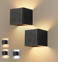 Juodos spalvos sieninis LED šviestuvas su USB įkraunamu 1,5 W 3000 K 4000 K 6000 K - modernus vidaus lauko sieninis šviestuvas, skirtas svetainei, miegamajam, laiptinėms, prieškambariui - 2 vnt.