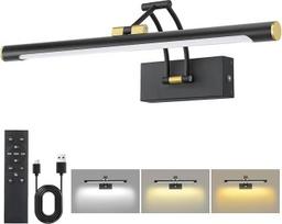 Kabellos 40cm, 8000mAh Wiederaufladbare Bildbeleuchtung, LED Akku Wandleuchte 3 Farbtemperaturen Dimmbar mit Fernbedienung & Timer, Kunstleuchten für Malen Foto Portrait, Schwarz Gold