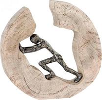 Kasablankos stūmimo skulptūra, dekoratyvinė figūra, natūralios spalvos, metalo ir mango medžio statula Svetainės, biuro dekoracijos, aukštis 29 cm x plotis 28 cm, dovana Šiuolaikinės skulptūros, sėkmės figūra