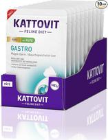 KATTOVIT - "Gastro" drėgnas maistas katėms | Skrandžio ir žarnyno sistemai palaikyti | Visavertis dietinis ėdalas šviežiame maišelyje suaugusioms katėms | 10 x 85 g Paté Turkey