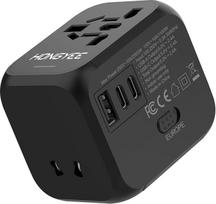 Kelioninis adapteris visame pasaulyje, universalus 2500 W kelioninis kištukas, su USB įkrovikliu USB A+2USB C PD 20 W, tarptautinis 2500 W kintamosios srovės kištukinis lizdas ir dvigubi saugikliai Kelioninis adapteris, skirtas Kinijai, ES, AU, JAV, Jungt