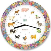 KOOKOO KidsWorld Garden Love Farm laikrodis su 12 tikrų gyvūnų balsų iš šalies, kvarcinis mechanizmas, 34 cm