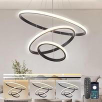KSIBNW 3 žiedai Modernus LED pakabinamas šviestuvas Valgomasis stalas 45 W LED pakabinama šviesa ir pakabinami žibintai Reguliuojamas aukštis valgomajame Gyvenamasis kambarys Tamsinamas pakabinamas šviestuvas Aliuminis su nuotolinio valdymo pulteliu 3000
