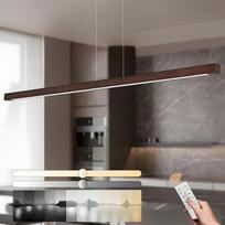 Kuboidinis linijinis šviestuvas, pagamintas iš medžio, su nuotolinio valdymo pulteliu, 150 cm reguliuojamas kabinimo laidas, LED modernus minimalistinis, gyvenamasis kambarys, biuras, virtuvė (rudos spalvos, 120 cm)