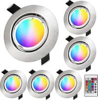 KYOTECH LED įleidžiamas prožektorius RGB + šilta balta 3000 K Pasukamas 230 V 5 W įleidžiamas apšvietimas itin plokščios skylės skersmuo 68-80 mm Įleidžiamas prožektorius keičia spalvą, galima reguliuoti su nuotolinio valdymo pulteliu 400LM