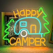Laimingas Camper Neon ženklas Camping LED ženklas Dimmable Laimingas Camper LED užrašai Motorhome šviesos ženklai Sienos dekoras kempingas, piknikai, Bivouac, palapinė vieta, terasa, sodas, dovanos