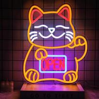 Laimingas katė Neon ženklas Atviras LED ženklas japonų kambario apdaila Laimingas katė Neon šviesos Dimmable Atviras Neon ženklas sienos restoranas Ramen parduotuvė Izakaya Sushi baras apdaila
