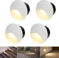 Laiptų apšvietimas Laiptų apšvietimas, apvalus, 3 W šiltai baltos spalvos 3000 K IP44 LED sieninis apšvietimas Sieninis apšvietimas Laiptų apšvietimas vidaus patalpose su įleidžiama dėžute Aliuminis, atsparus vandeniui 230 V, 4 vnt., baltos spalvos korpus