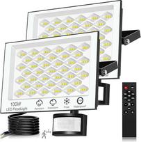 Lauko judesio jutiklio apšvietimas - 100W 10000LM LED lauko prožektorius su nuotolinio valdymo pulteliu, reguliuojamas, 6500K vėsiai baltos spalvos LED taškinis apšvietimas lauke IP66 vandeniui atsparus lauko prožektorius, skirtas lauke