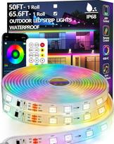 Lauko LED juosta IP68 atspari vandeniui, RGB+IC virvės žibintai su programėle / nuotoliniu valdymu, muzikos sinchronizavimo šviesa balkonams, terasoms, stogams, sodams, baseinams (20 m IP68 LED žibintai)