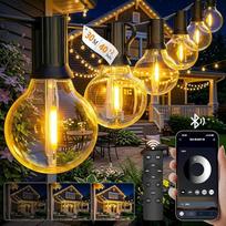 Lauko pasakų žibintai 30 m / 100 pėdų G40 Išmaniosios LED pasakų šviesos lauke su programėle ir nuotolinio valdymo pultu (dvigubas valdymas), 40 + 2 reguliuojamos lempos, IP44 atsparios oro sąlygoms, laikmatis sodui, balkonui, pavėsinei