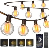 Lauko pasakų žibintai su programėlės valdymu, 30 m LED pasakų žibintai su G40 lemputėmis, muzikos sinchronizavimas, 4 režimai, laikmatis, užtemdomi pasakų žibintai, atsparūs oro sąlygoms, skirti balkonui, sodui, šaliai, vestuvėms