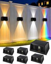 Lauko saulės sieninis šviestuvas, 6 RGB lauko šviestuvai, LED lauko šviestuvas, aukštyn žemyn reguliuojamas šviesos spindulys, IP67 atsparus vandeniui, saulės šviestuvai, lauko sieninis šviestuvas, skirtas sodui, balkonui, terasai, laiptams
