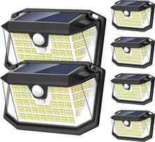 Lauko saulės žibintai, 【188LED/6 Pack/Cool White】 Saulės apsaugos žibintai judesio jutiklis, IP65 atsparus vandeniui, 3 režimai, saulės šviesos prožektoriai sodui, tvorai, durims, kiemui