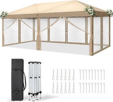 LEADZM pavėsinė 3 x 6 m, sulankstoma pavėsinė, atspari vandeniui, apsauga nuo UV spindulių 50+, reguliuojamo aukščio su 6 tinkleliais nuo uodų, tvirta, idealiai tinka sodui, terasai, stovyklavimui ir komerciniam naudojimui, chaki spalvos