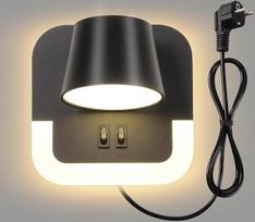 LED 4 W + 8 W skaitymo lempos sieninis šviestuvas su jungikliu, vidaus sieninis skaitymo šviestuvas su kabeliu ir kištuku, miegamojo viešbučio sieninis šviestuvas prie lovos, besisukanti lempos galvutė, reguliuojama 3000 K, juodas