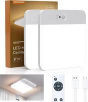 LED Deckenleuchte Wiederaufladbar mit 6000mAh Akku, 18CM Deckenlampe Dimmbar mit Bewegungsmelder Innen, 3 Farbtemperaturen, Fernbedienung mit Timer, Akku Lampe für Flur,Keller,Badezimmer,Garage (2)