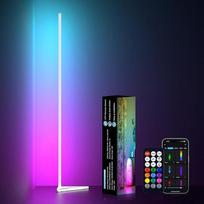 LED grindų lempa svetainei, 140 cm kampinė lempa, RGB reguliuojamas apšvietimas su nuotolinio valdymo pultu ir programėle, 16 milijonų spalvų, muzikos režimai, "pasidaryk pats" režimas ir laiko funkcija, skirta miegamajam, žaidimų kambariui, biurui, skait